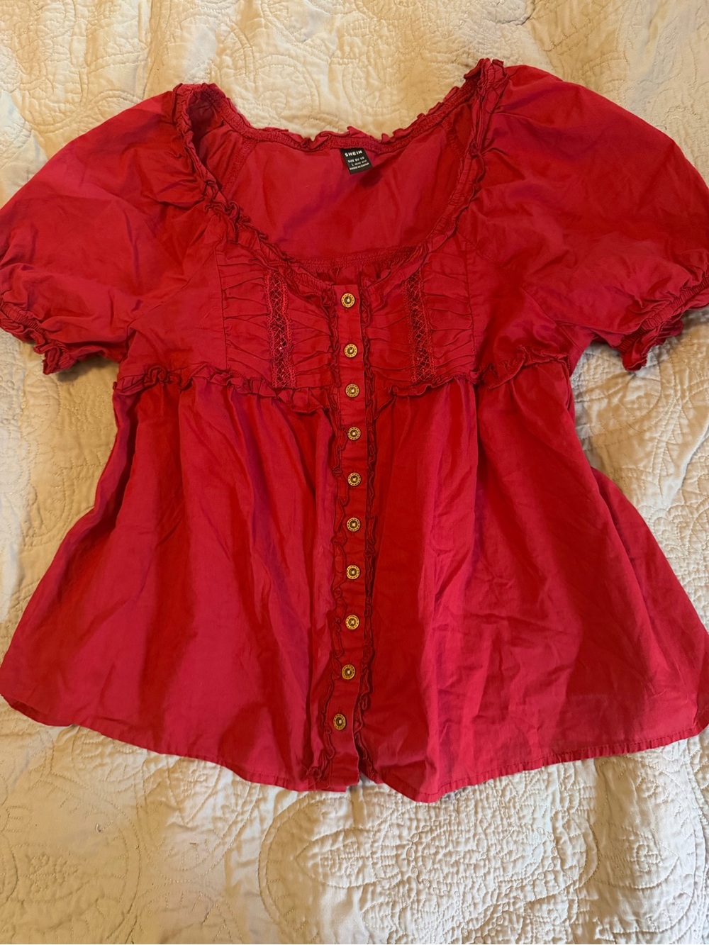 Red Button-Front Women’s milkmaid style Top -SHEIN